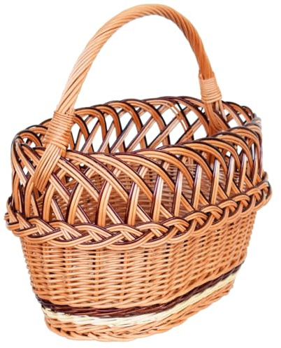 Einkaufskorb Weide „Ajour Streifen“ ca. [37×22× 22/40 cm] – ovaler Weidenkorb mit Ajour-Flechtung & Zierstreifen, Handarbeit für Einkauf, Markt & Picknick