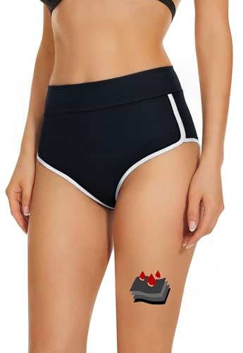 Pantaloni bikini per ragazze e donne, a vita alta, cuciture a contrasto, con protezione a 4 strati, a prova di perdite, per nuoto, per giorni leggeri e medi, 2 tamponi