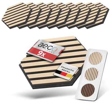 Aeco Sound® Akustikpaneele Holz selbstklebend mit Echtholz & Akustikfilz (Eiche hell & Akustikfilz Schwarz (M1), 9 Stück)