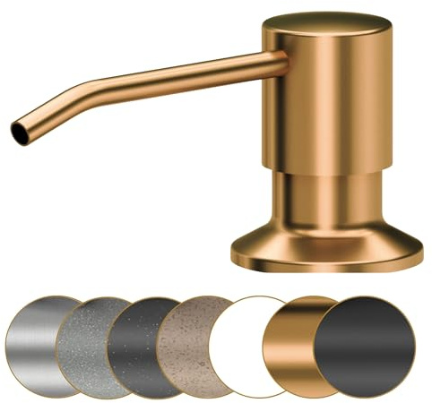 Sink Quality Distributeur de savon encastré en cuivre – 320 ml en PVC robuste – Distributeur de liquide vaisselle encastré pour évier, inoxydable – Rechargeable par le haut – Pompe rotative à 360°