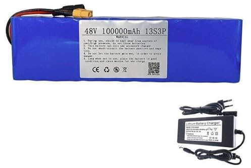 Batterie 48V 100Ah pour vélo électrique Batterie au Lithium 13S3P Ebike avec Chargeur Boîtier en PVC étanche Longue autonomie pour Moteurs 250W 500W 1000W 48V 100Ah,T