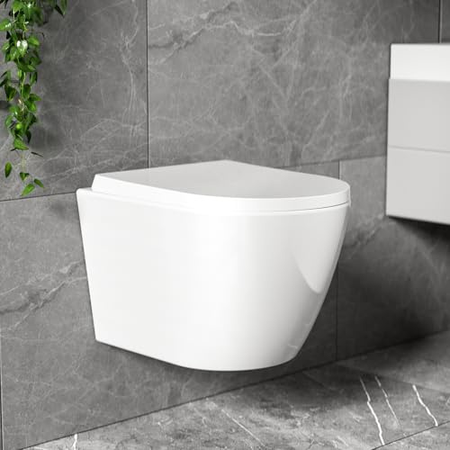 NeoArt Spülrandloses Hänge-WC, Leises Und Wassersparendes Hochleistungs-Spülsystem, Wand-WC Mit Abnehmbarem WC-Sitz Mit Absenkautomatik, Mehrere Farben Verfügbar, 49,5cm (Weiß)