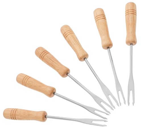 GLSTOY Lot de 6 Set de Set de Fourchettes à Fondue Multifonctionnelles en Acier Inoxydable Manche en Bois, Design Précis, pour Fromage et Mini Maïs, Usage Domestique et Voyage
