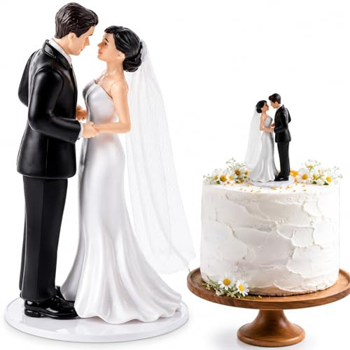 Hochzeitstorte Deko, Brautpaar Figuren Torte, 11cm Cake Topper Hochzeit | Weiße Hochzeitspaar Figuren als Tortenfigur. Romantische Dekoration für Hochzeitsgeschenk, Jubiläum & Desktop Andenken