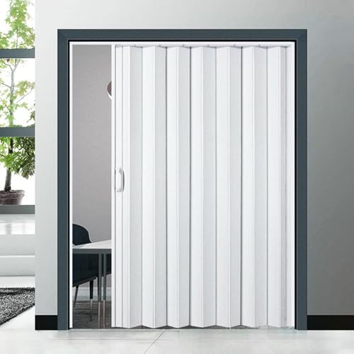 Puerta Plegable Acordeon Puerta Plegable de PVC Blanca con Efecto Madera, Puerta Acordeón para Separador de Ambientes, Armario, Despensa y Lavandería, Puerta Divisoria Interior(31x80in (78.5x203cm))