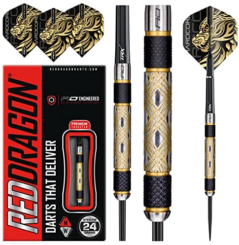 RED DRAGON Darts – Golden Eye 24g– Professionelles 85% Wolfram-Dart-Set mit Dartflüge und Dart-Schäften