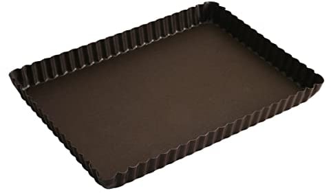 Gobel 225710 Moule à tarte Rectangulaire 29*20,5 cm bord Cannelé Fond Fixe Anti-Adhérent, Marron