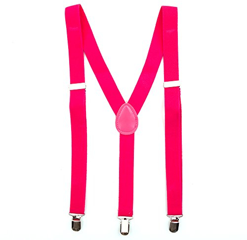 SZ-DESIGN Bunte Neon & Uni Farben - Y - Hosenträger mit 3 Clips Party Business (Pink)