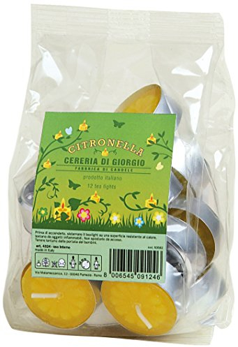Cereria di Giorgio Confezione da 12 Tealight Citronella di Java 100% Naturale – Anti Zanzare – Durata 3,5 Ore, Cera di paraffina, Giallo, 3.6 cm, unità
