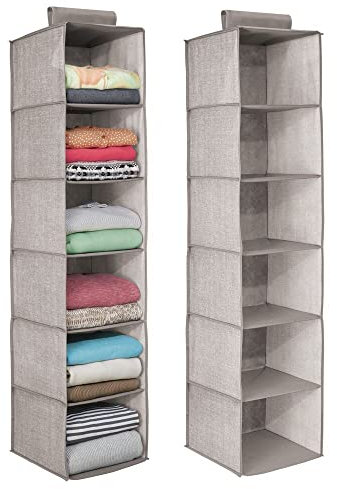 mDesign Kleiderstange zum Aufhängen mit 6 Ablagen für Kleidung, Leggings, Dessous, T-Shirts, strukturierter Druck mit solidem Rand, 2 Stück, Leinen/Hellbraun