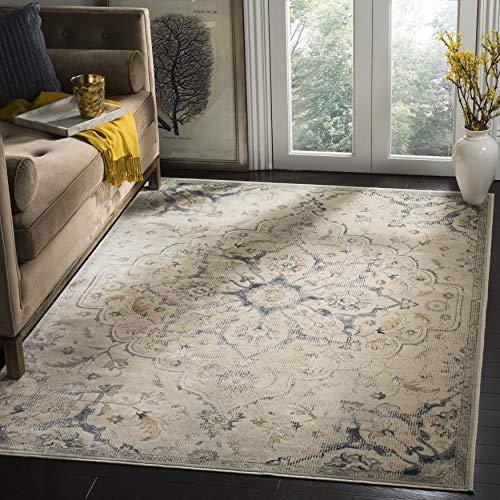 SAFAVIEH Traditionell Teppich für Wohnzimmer, Esszimmer, Schlafzimmer - Vintage Collection, Kurzer Flor, Creme und Hellblau, 99 X 140 cm