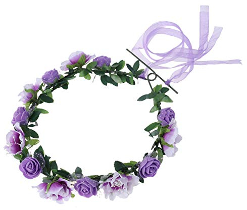 Minkissy Braut Haarkranz Frauen Mädchen Blume Stirnband grünes Blatt Blume Krone für Hochzeitsfeste (lila)