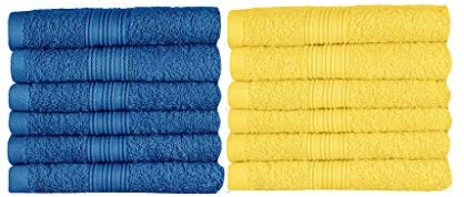 NatureMark Gästetücher – 12er Pack (30x50 cm), 100% Baumwolle, Oeko-Tex Zertifiziert, weich, saugfähig und pflegeleicht – Für Bad, Gäste & Spa – Gelb/Royal