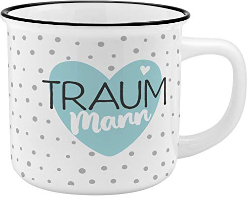 GRUSS & CO Becher Motiv Traummann | New Bone China Porzellan, Emaille-Optik, 35 cl | Geschenk für Ihn | 45769: Porzellan-Becher in nostalgischer Emaille-Optik