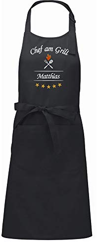 Direkt-Stick.de Grillschürze mit Namen bestickt, Schürze für Männer, PERSONALISIERBAR, Stickerei Chef am Grill, Latzschürze, Kochschürze 100% Baumwolle, Geschenk für Männer, Vatertag (dunkelgrau)