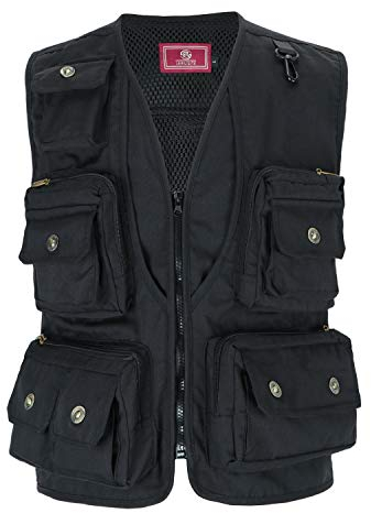 KTWOLEN Herren Outdoor Weste Mit Vielen Taschen Baumwolle Sommerweste Anglerweste Safari Weste Ärmellos Jacke Freizeitweste, Schwarz, M