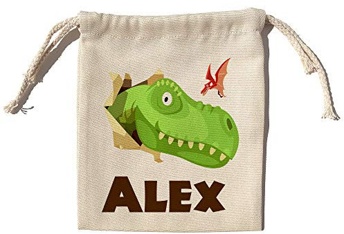 LolaPix Personalisierte Snacktüte für Kinder mit Namen. Stofftasche für Jungen oder Mädchen für den Schulanfang. Kinder-Snacktasche Modell Kids. Verschiedene Größen. Dinosaurier