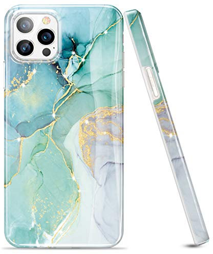 Luolnh Marble Case for iPhone 12 Pro Max - Shockproof Soft Silicone Rubber TPU Bumper Cover Skin - Abstract Mint