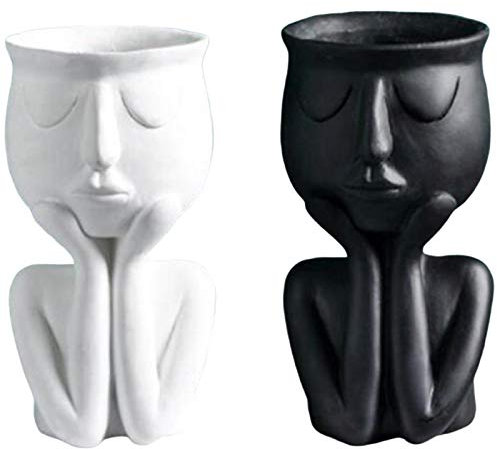 Bestlymood 2 PièCes SéRies CaractèRe Portrait Pot de Fleur RéSine Plante Succulente Pot Abstrait Visage Pot de Fleur MéNage Bureau Vase
