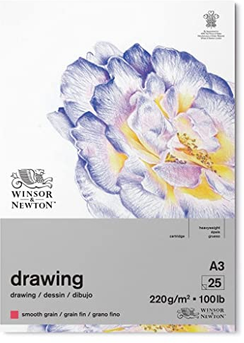 Winsor & Newton 6689742 Zeichenpapier im Block - 25 Blatt A3, 220g/m², feine Körnung, natürliches Weiß, säurefrei in archivierbarer Qualität, Alterungsbeständig für Fineliner, Tusche, Buntstift