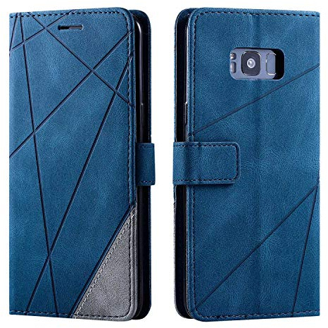 SONWO Hülle für Samsung Galaxy S8 Plus, Premium Leder PU Handyhülle Flip Case Wallet Silikon Bumper Schutzhülle Klapphülle für Galaxy S8 Plus, Blau