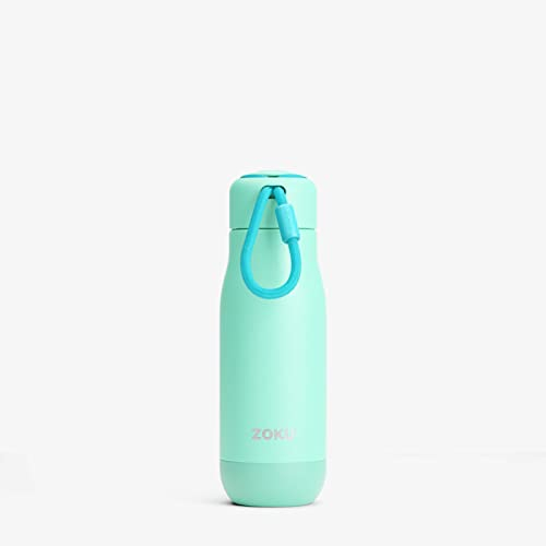 Zoku Powder Coated Bottle | Double Walled Vacuum Insulated | Leak-Proof Hygienic Lid and Paracord Included | Large 1-1/2-Inch Diameter Mouth Opening | Eco-friendly (12oz, Aqua)