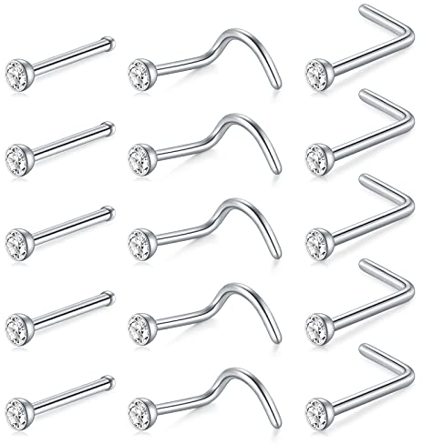 Crdifu 0,6mm Nasenstecker Nasenpiercing Stecker Set 22G Silber Chirurgenstahl L Spirale Piercing Nase