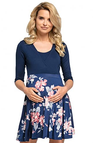 HAPPY MAMA Femme. Robe Patineuse maternité d'allaitement. Manches 3/4. 603p (Style 3, 44, 2XL)