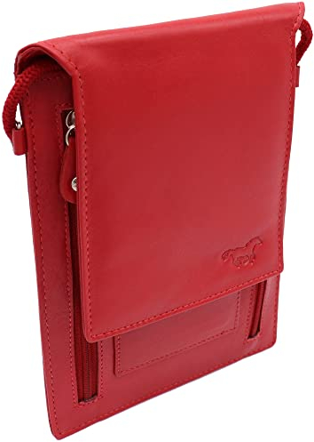 Safekeeepers Brustbeutel aus Leder - Brusttasche, Reisepass Tasche - Reisegeldbeutel, Reiseorganizer Herren Damen - Rot