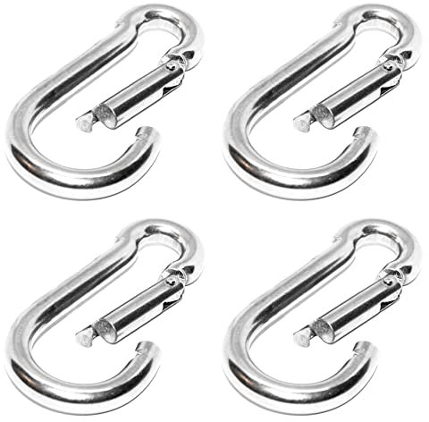 PRIOstahl Karabiner Karabinerhaken Standard Kettenglied - 10 x 100mm x 4 Stück Verbindungsglied mit Schnappverschluss Rundkarabiner Verbinder Befestigung Hängesessel Boxsack Edelstahl V4A
