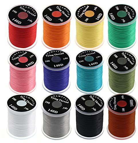 HERCULES 140D Fliegenbinderfaden, 12 Farben, nicht gewachst, Fliegenbinder, Drähte, Materialien, Set zum Fliegenbinden, Zubehör für trockene, nasse Fliegen (12 Farben)