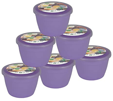 Just Pudding Basins Pastel Colours 1/4 Pint Small Basin and Clear Lid 0.25pt Pack of 6 Plastic Steaming Bowls (Lilac)