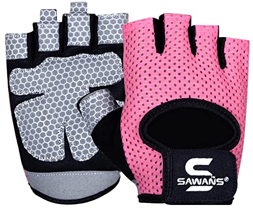 Fitness-Handschuhe für Männer und Frauen, Gewichtheben, Fitness-Handschuhe, atmungsaktiv, Damen-Handschuhe, Training, rutschfest, Silikon, gepolsterte Handfläche, Mikrofaser (Small, Pink)