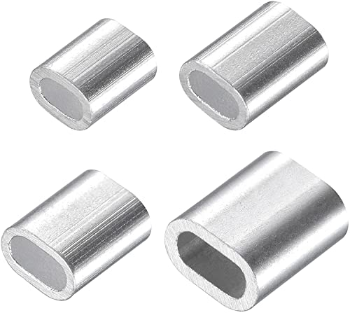 Drahtseilclip, Griffe Schrauben, Bolzenklemmen Anziehen Befestigung, Drahtseil Aluminium Crimpschlaufe Hülse Sortiment Kit for 1/1,5/1,8/2,5mm Dia, Kabel-Crimp-Ferrule-Clip-Armaturen oval 300in1