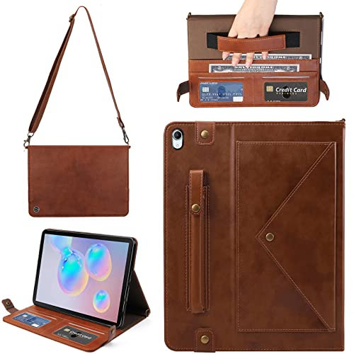 Techcircle Handbag Case for iPad Mini 6th Generation 8.3 2021, Folio Stand PU Leather Crossbody iPad Mini 6 Cover with Hand Strap+Shoulder Strap, Multi-Card Slots Envelope Pocket Wallet Case, Coffee