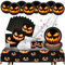 com-four® 38-teiliges Halloween Tischset - Deko-Set mit Spinnennetz, Spinnen, Bechern, Teller, Servietten und Tischtuch für Halloween und Mottoparty [Auswahl variiert] (Kürbis 2 - 38 Teile)