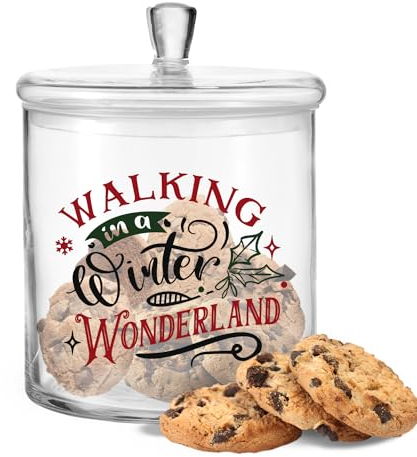 GRAVURZEILE Leonardo Biscuit Jar with UV Print - Walking in a Winter Wonderland - Glass Biscuit Jar with Airtight Lid - Storage Jar for Cookies and Gingerbread - Festive Decoration for Christmas