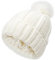 TOEECY Bommelmütze Mütze Damen Winter Warme Beanie Satin Gefüttert Weiche Strickmütze Schützen Frisur Wintermütze Mit Kunstpelz Bommel für Frauen (Weiß)