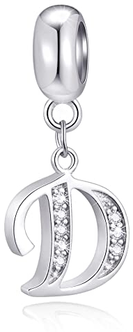 Buchstabe D Charms Initials D Alphabet Anhänger Perlen, 925 Sterling Silber Letra Charm Pendant mit klaren CZ, passen Pandora Schlange Kette Armband, Geschenke für Papa/Tochter/Dad