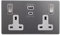 Super Fast Charging Socket Soho Lighting Brushed Chrome with White Insert 13A amp 2 Gang USB A+C Power UK Double Socket Charge Smart Efficient 45W