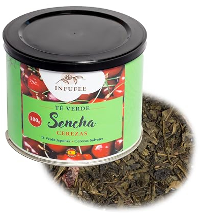 Té verde sencha con cerezas salvajes - Te japonés con cerezas - Infusión antioxidante - Infusion verde japonés con cerezas salvajes - Te en hojas a granel Lata 100 g.