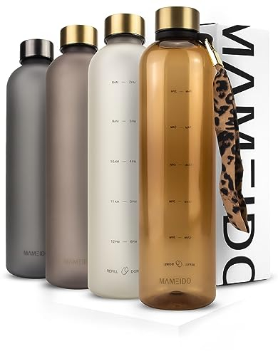MAMEIDO 1l Water Bottle - Motivational Time Markings, BPA free, Leak-Proof, Tritan Co-Polyester Plastic, 1 litre water bottle, Sports Bottle (Amber Gold, 1000ml)