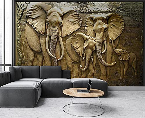 Papier Peint Panoramique Eléphant En Relief 3D Poster Mural pour Salon Chambre Décoration Murale