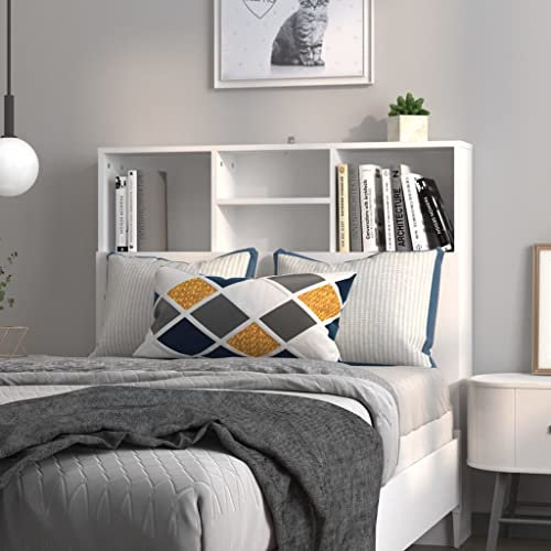 FIRBNUS Kopfteil mit Ablagen Weiß 100x19x103,5 cm Holzwerkstoff Bücherregal-Design Modernes Regal Zusätzlicher Stauraum für Bücher Zeitschriften