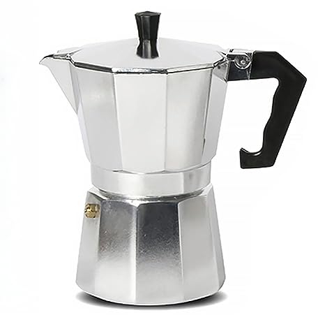 A2ZWORLD Caffettiera Moka in Alluminio, Colore Argento, Manico Anti Scottatura, Compatibile con fornello Elettrico e a Gas, NON Induzione (2 Tazze)