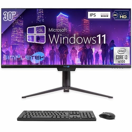 SIMPLETEK Computer All in One 30 Zoll 2K IPS UltraWide Core i3 Windows 11 | 8GB RAM SSD 240GB | Integrierte Webcam 5 MegaPixel PC All-in-One HDMI WiFi6