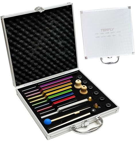 TENFLY Solfeggio Tuning Fork Set - 10 Tuning Forks Perfect for DNA Healing, Chakra, Sound Therapy, Multicolour, with Exquisite Aluminum Gift Box (174 Hz, 285 Hz, 396 Hz, 417 Hz, 432Hz, 528 Hz etc)