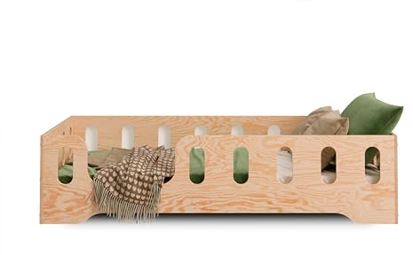 smartwood Bodenbett 100x200 Montessori Kinderbett aus Holz mit FSC-Zertifikat TILA 2L mit Rausfallschutz & Lattenrost bis 230kg belastbar - Einfache Montage