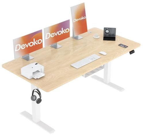 Devoko Electric Standing Desk 180x80 cm, Height Adjustable Desk Ergonomic Stand up Desk with 2 Memory Preset, Beige