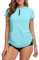 Rash Vest Women Short Sleeve Rash Guard 1/4 Zip Front Ladies Swim Top Quick Dry UV Swimming Shirts Adjustable Hem UPF 50+ Blue 10